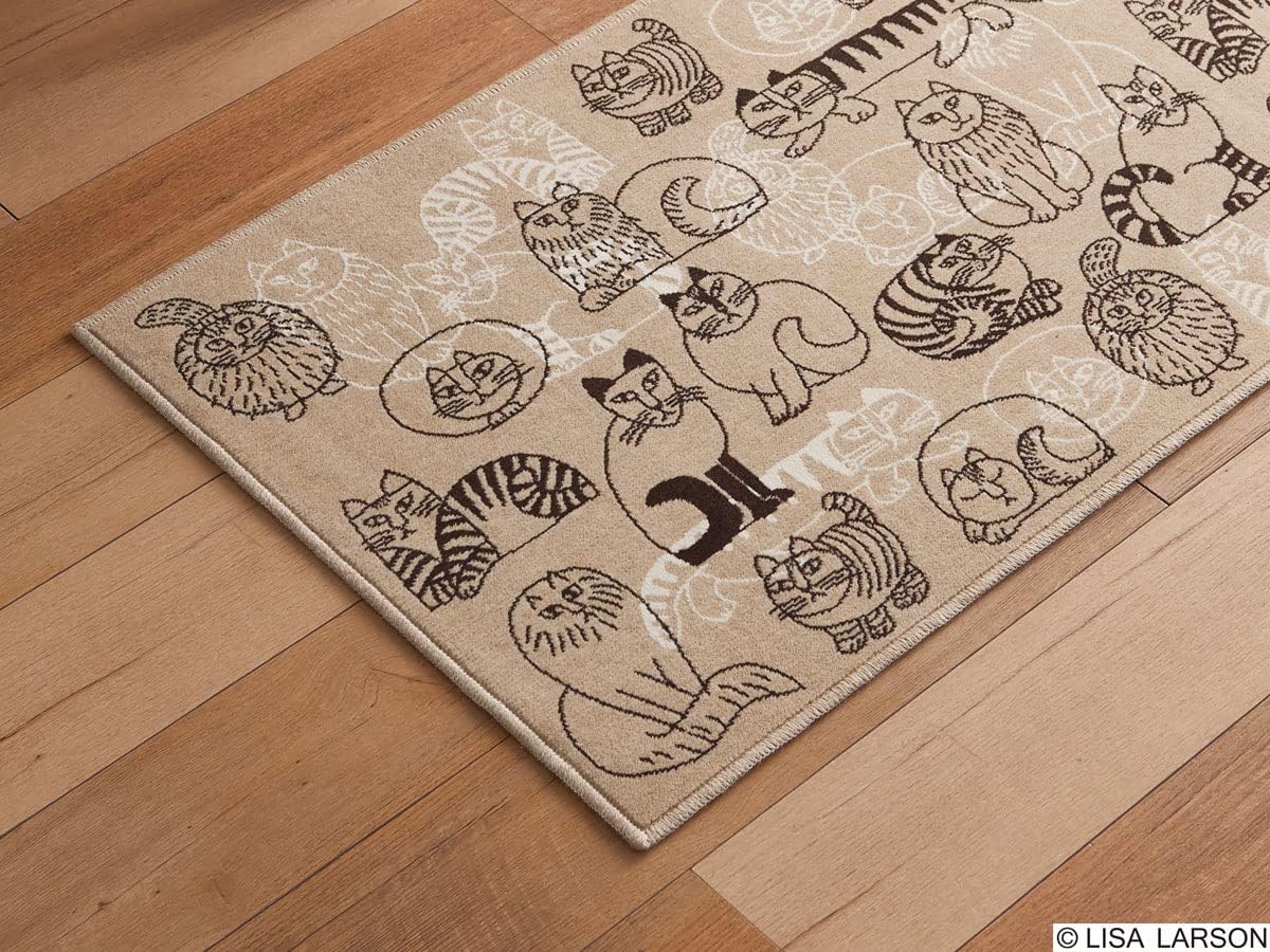 リサ・ラーソン インテリアマット スケッチねこたち 60×120cm/ベージュ